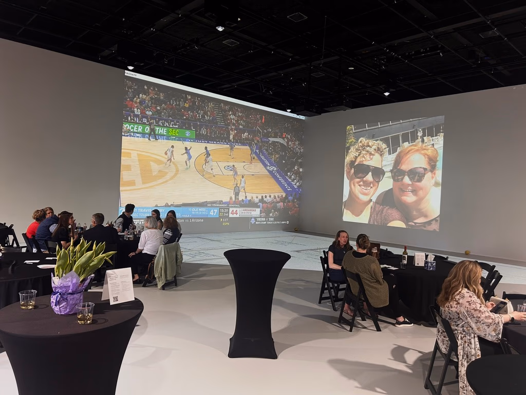 A basketball watch party using the Walk Your Plans NWA studio canvas for large-scale projection